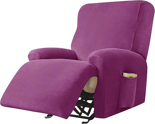 Miniatura 11 de Fundas elásticas para sillón reclinable, 4 piezas, funda de terciopelo ultra suave para silla reclinable, funda de sofá de un solo asiento, Beige