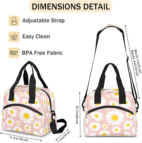 Miniatura 4 de Daisy - Bolsa de almuerzo rosa claro para mujeres y hombres, reutilizable, bolsa enfriadora para adultos, bolsa de almuerzo a prueba de fugas con
