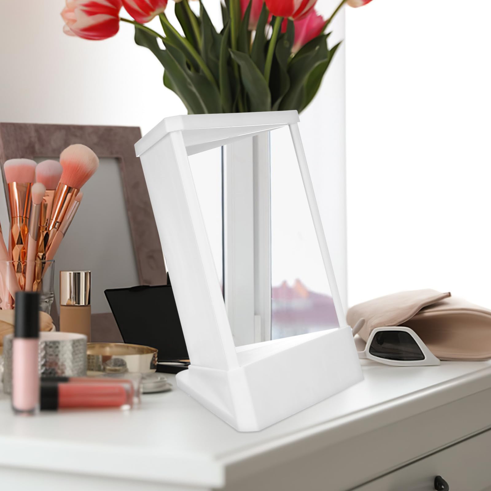 IMIKEYA Specchio per Trucco Bianco in Plastica Doppio Uso Non Invertito ad Alta Chiarezza per Tavoli da Toeletta e Uso Domestico Semplice e Elegante