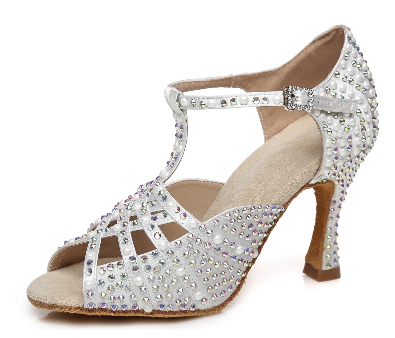 Damskie buty do tańca latynoskiego z paskiem na mankiety, buty ślubne ze strasem
