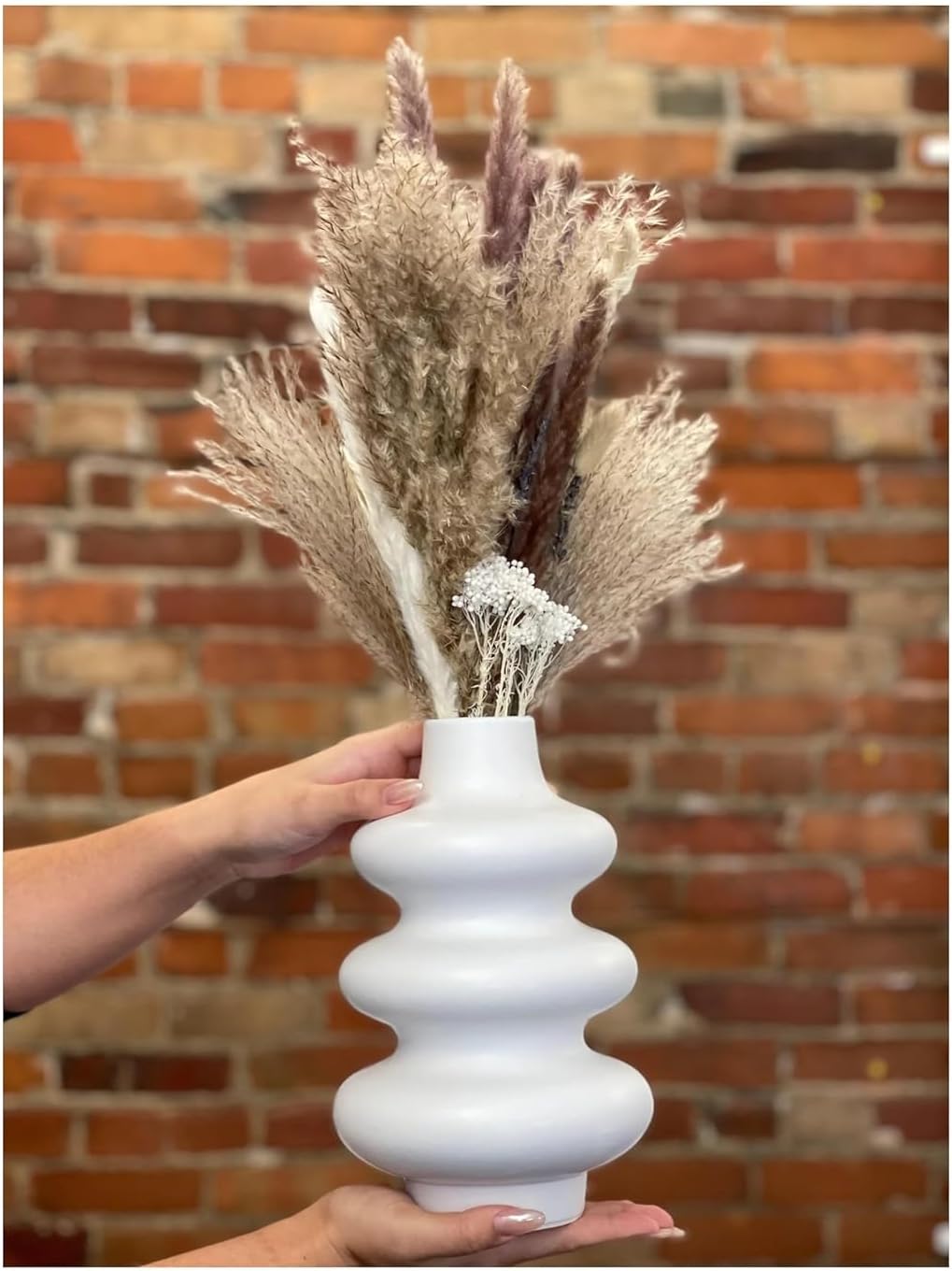 Ceramic Wavy Vase for Home Decor Centrepiece | Minimalist Flower and Pampas Grass | Modern Decorative for Living Room, Office and Gifting | White Matte Finish 8 Inch