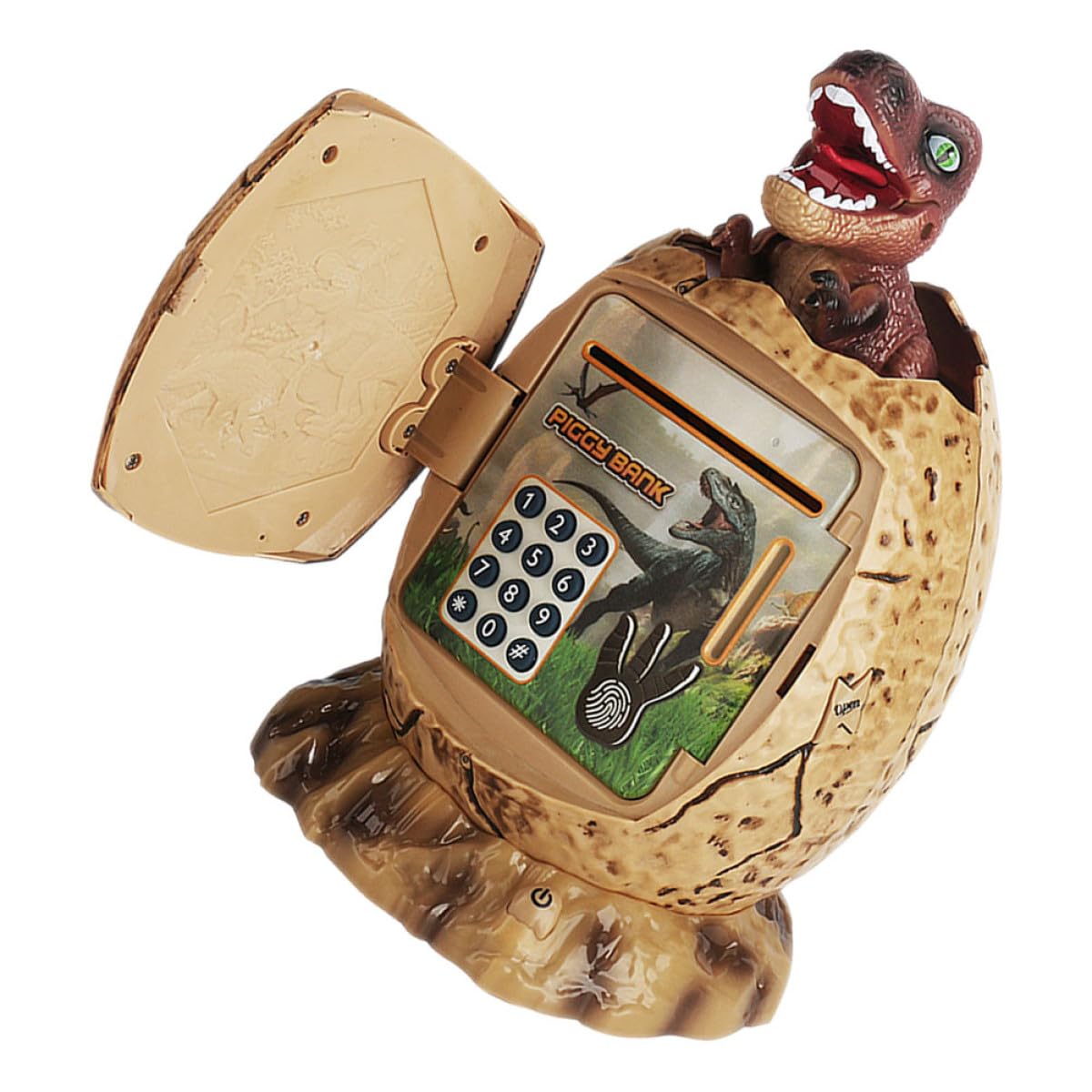 Veemoon Tirelire Électronique en Plastique D'œuf de Dinosaure Automatique Mot de Passe, Grosse Capacité, Couleur Beige, Pot D'épargne pour Garçon et Filles, Dinosaures Garçon Fille,