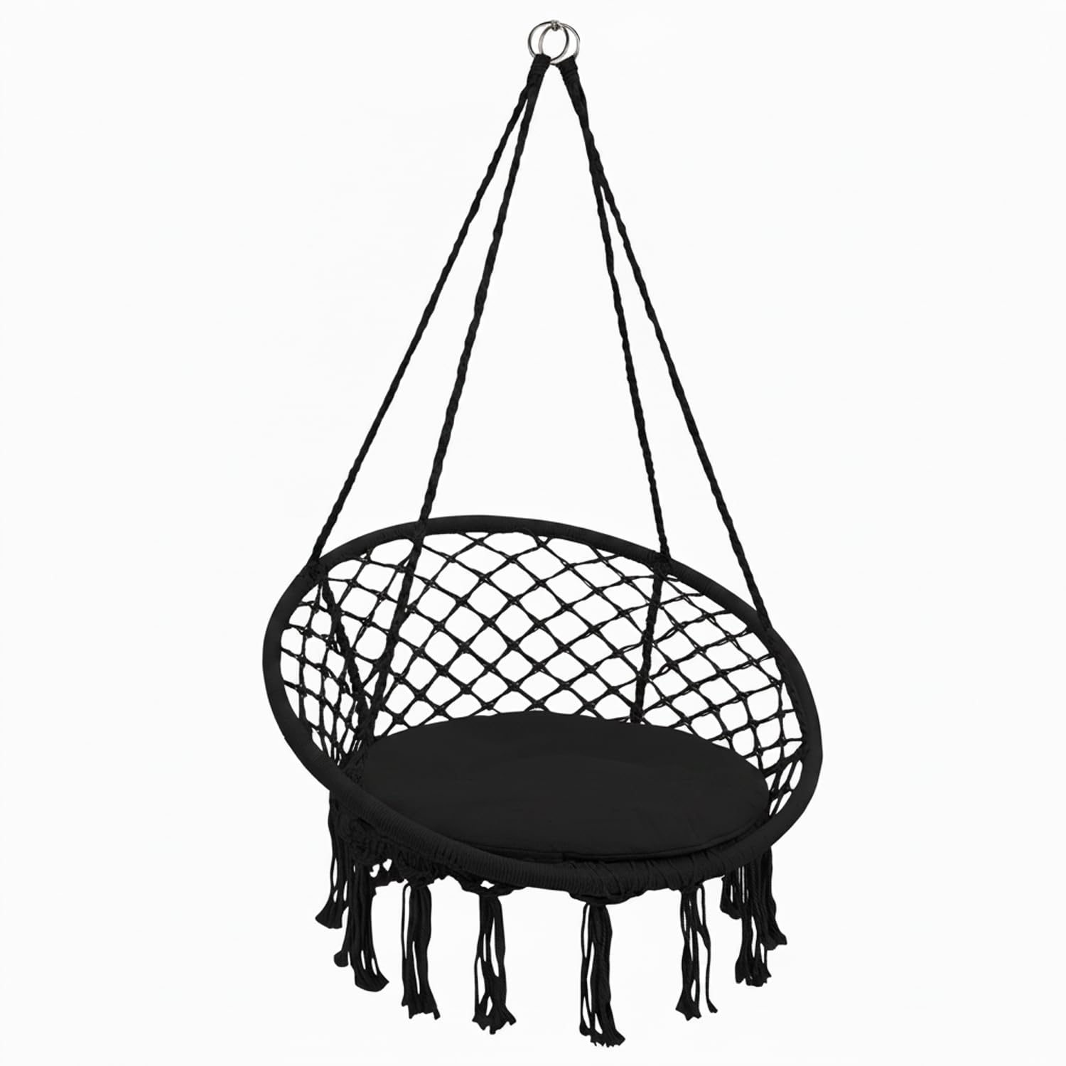 Marvin Poltrona sospesa da Giardino Polinesia Sedia a Dondolo Seduta Imbottita con Cuscino Amaca da Appendere 60x80 cm Tessuto Resistente (Nero)