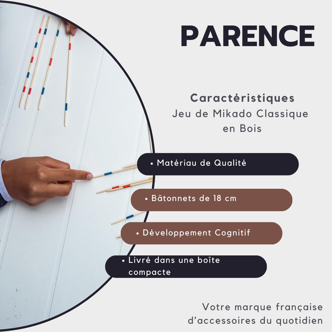 PARENCE.- Juego clásico de Mikado de Madera - Palos de 18cm - Juego de Mesa Tradicional para niños y Adultos
