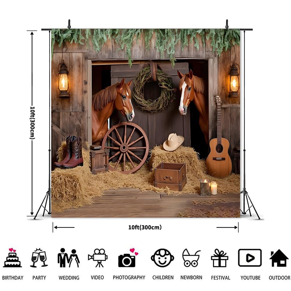 Western Cowboy Fondale 3 x 3 m per servizio fotografico Wild West Rodeo decorazioni per feste banner rustico porta fienile cavallo tema occidentale sfondo fotografico per feste di compleanno per
