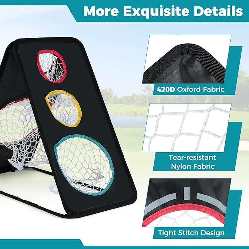 Rete per chipping da golf con configurazione a doppia faccia che | scenari di pratica per migliorare l'accuratezza e la precisione nel golf. Tappetino da tiro Champkey in tela.