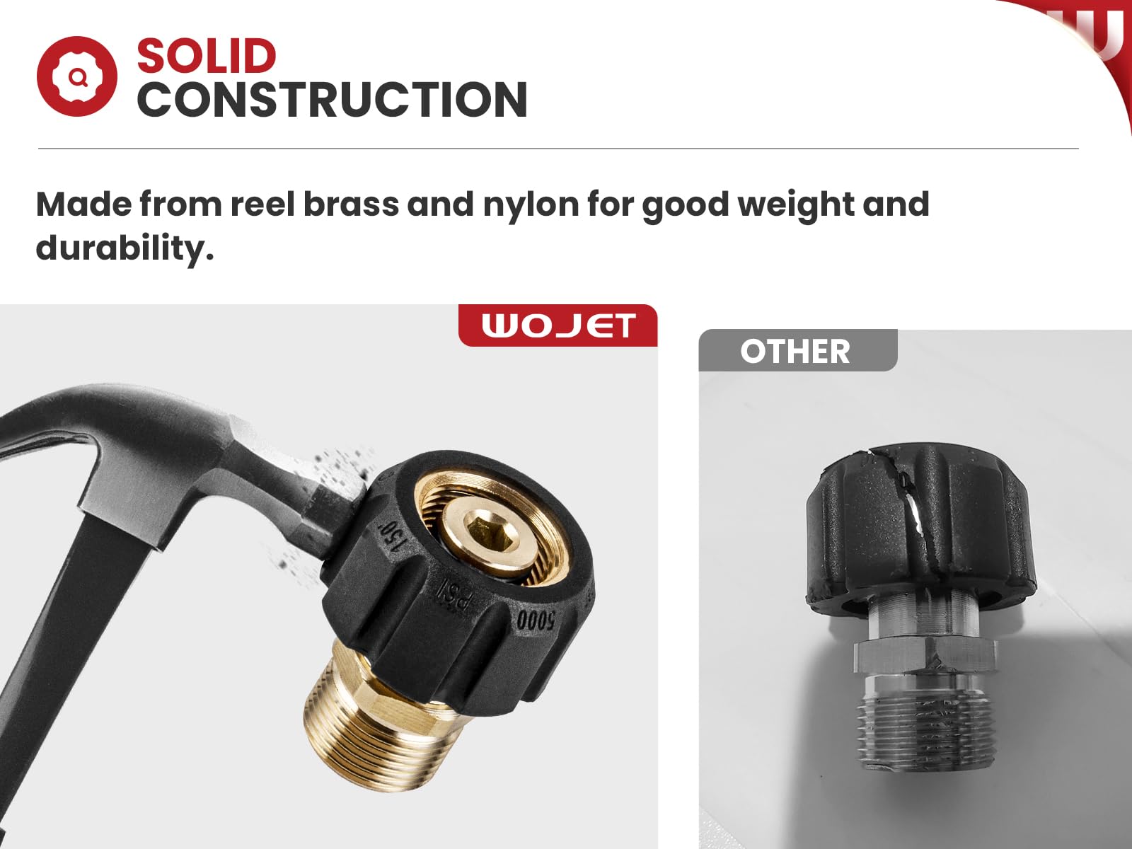 WOJET Adattatore per idropulitrice, filettatura femmina M22 da 15 mm a M22 maschio da 14 mm, accoppiatore per tubo flessibile per idropulitrice da 5000 PSI, collega M22 14 mm a rondella elettrica o