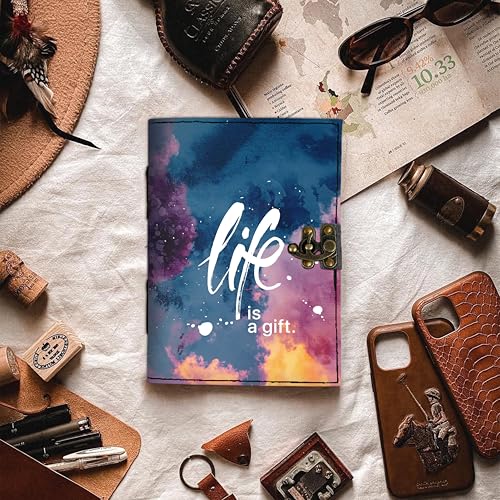 Image of DI-KRAFT Customize Diary with Name with Beautiful UV Prints | Customized Leather Writing Diary Unruled White Paper Journal Personal Notepad Sheets Daily Planner for Gifting (Pattern 6)