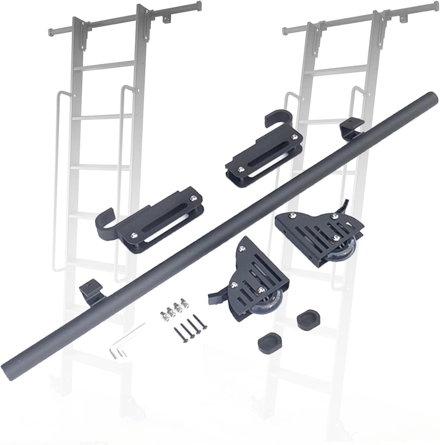 Mobile Rolling Library Ladder Hardware Kit - Steel Round Tube No Ladder Included 3.3ft Track with Floor Roller Wheels for Indoor Use Home Attic or Library