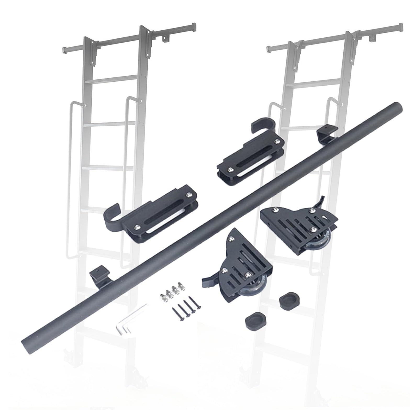 Kit de herramientas para escalera de biblioteca, riel de escalera de tubo redondo de acero móvil con ruedas de rodillo para uso en interiores, hogar, ático, biblioteca
