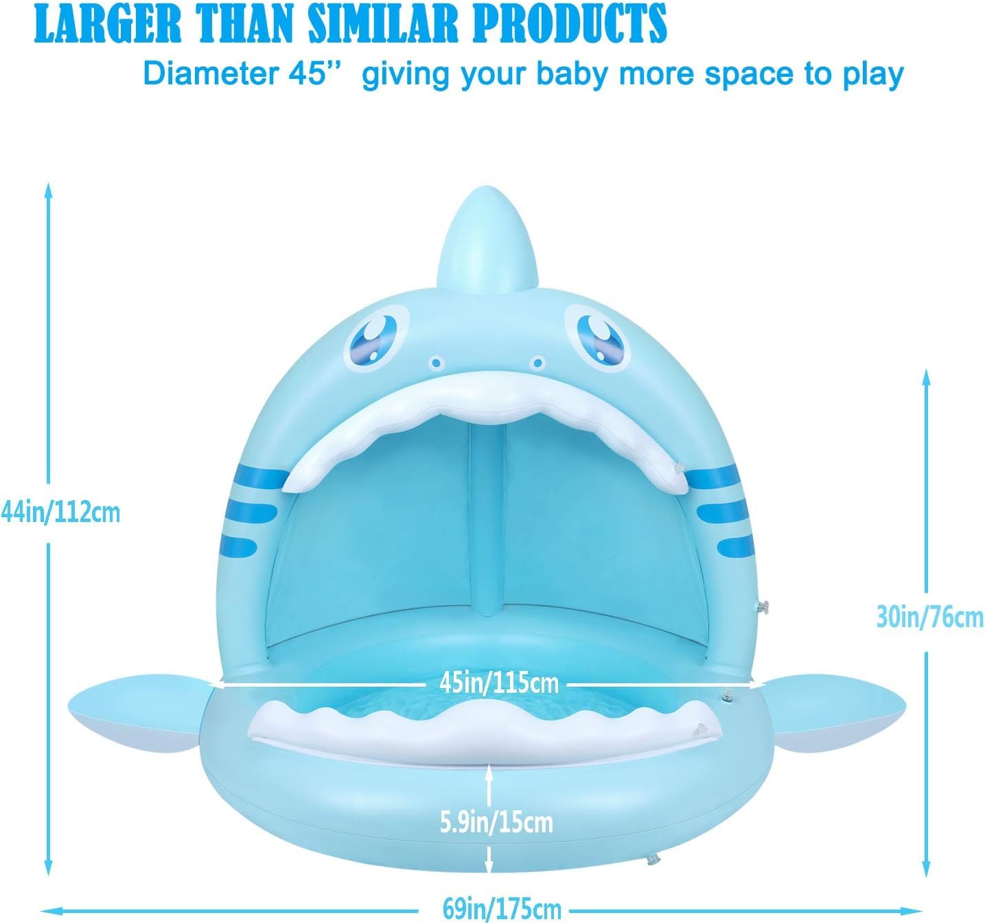 Piscine pour Bébé, Pataugeoire Gonflable Requin pour Jeunes Enfants avec Jet d'eau et Auvent, Aire de Jeux pour Intérieur Extérieur Tente Piscine Pliable Bebe