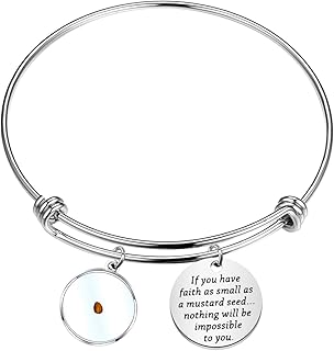 Faith Bangle Real Mustard Seed Jewelry Inspirational Religious Gift If You Have Faith As Small As A Mustard Seed Nothing Will Be Impossible (Have Faith Bangle)