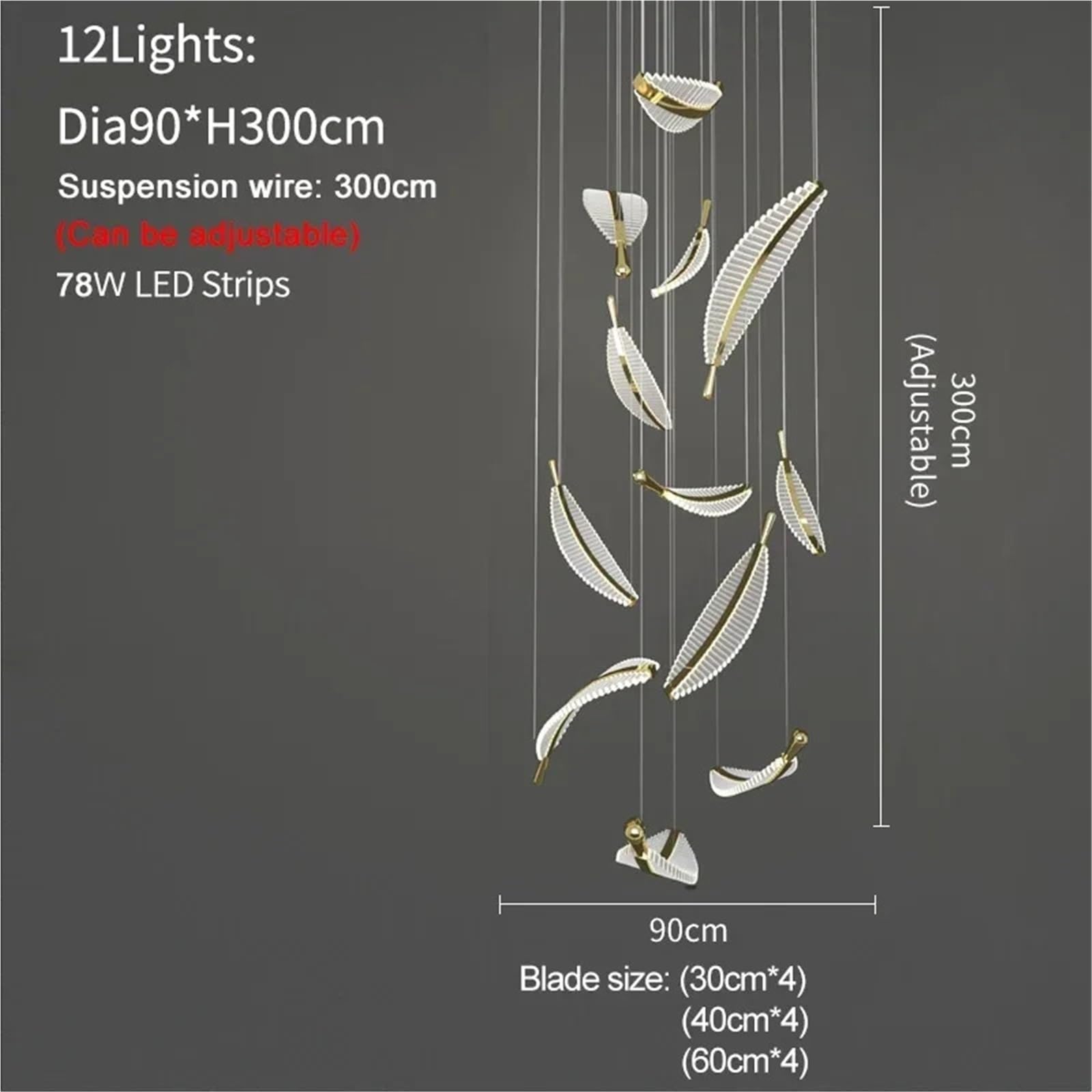 Lámpara de araña LED Moderna y Larga para Escalera, diseño de Plumas de Lujo, lámpara Colgante de Cristal, lámpara Dorada de Gran tamaño para recibidor.
