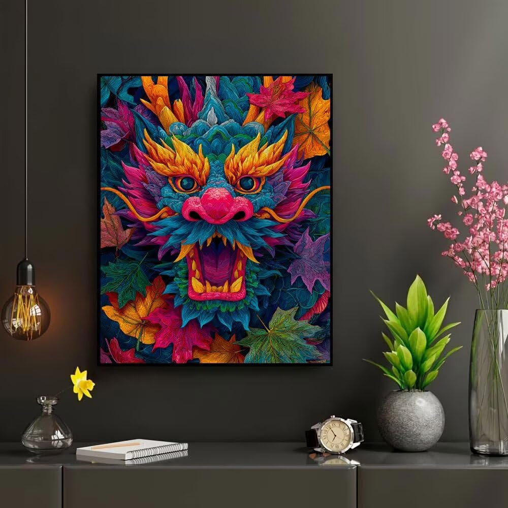 Malowanie według numerów dorosłych, kolor smoka, DIY Painting by Numbers Kits, Zdjęcia do malowania Kolorowanki według liczb Obrazy Akrylowe z Pędzelkami, Dekoracja domu Ściana 90x120 cm (bez ramki) Q