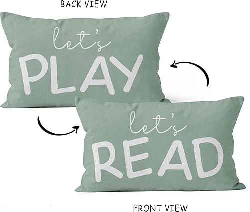 Miniatura 2 de HIWX Decoración para sala de juegos para niños, almohadas de aula, almohada decorativa de 12 x 20 pulgadas, con texto en inglés "Let's Read Play"
