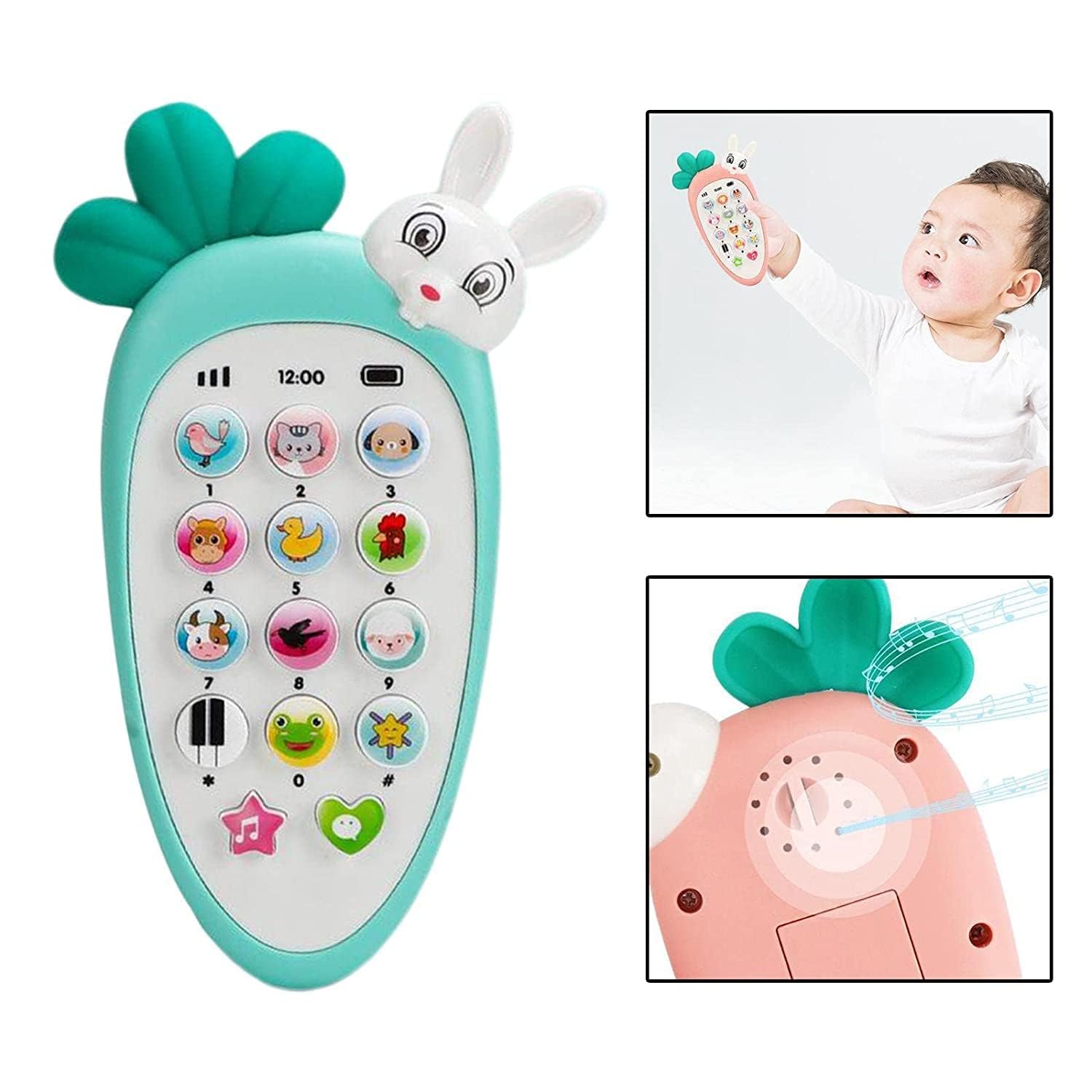 GRAPHENE Cute Rabbit Face Phone Pretend Play Cell Phone Toy for Kids Toddlers with 20 Musical Songs Animal Sound Ringtones Lights Birthday Party Favors and Return Gifts for Girls ( Multi Colour) 2