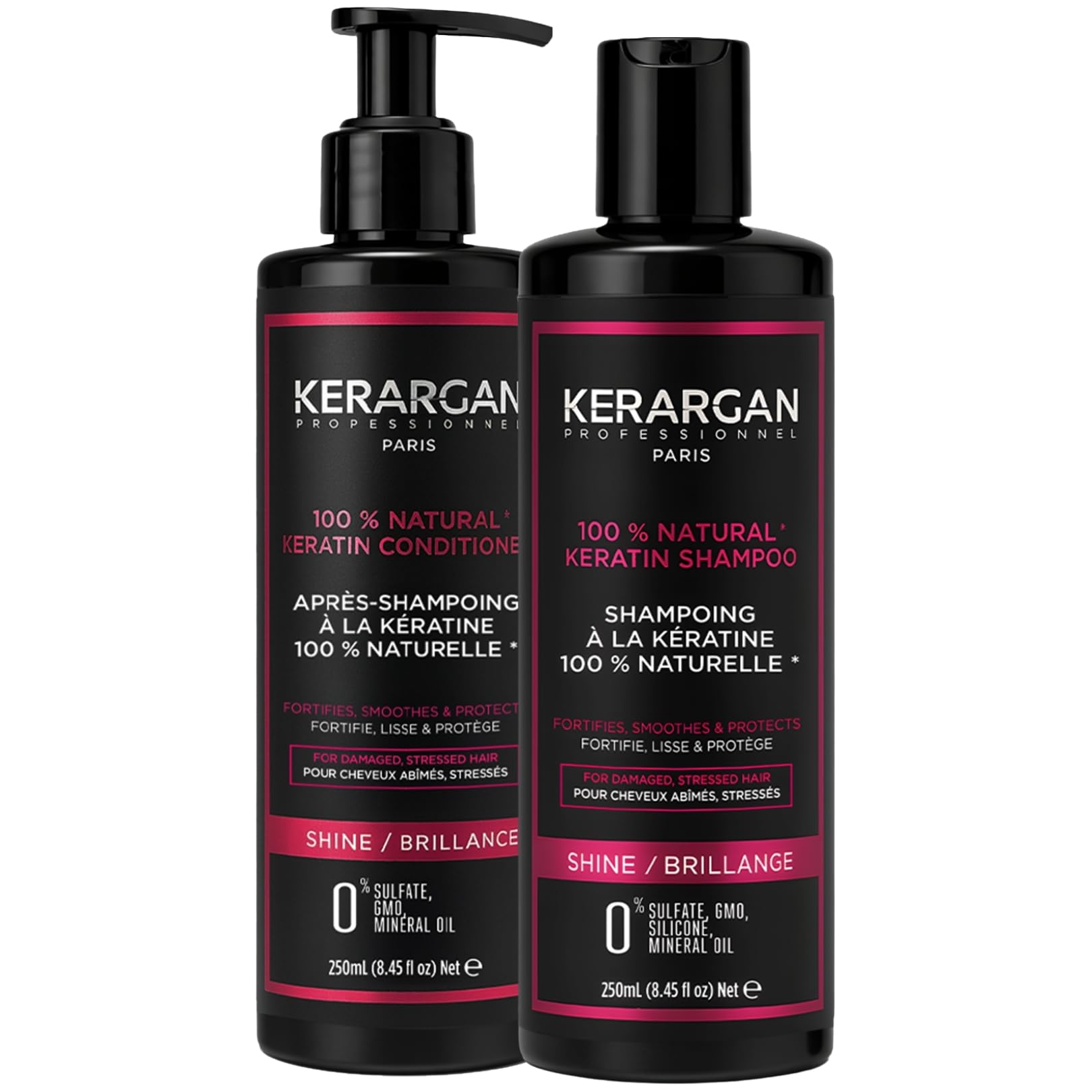 Kerargan - Ultra-Repair Keratin Shampoo & Conditioner Duo for Damaged and Stressed Hair - Strengthens, Smooths & Protects - Sulfate-Free, GMO-Free, Silicone-Free - 2x250ml