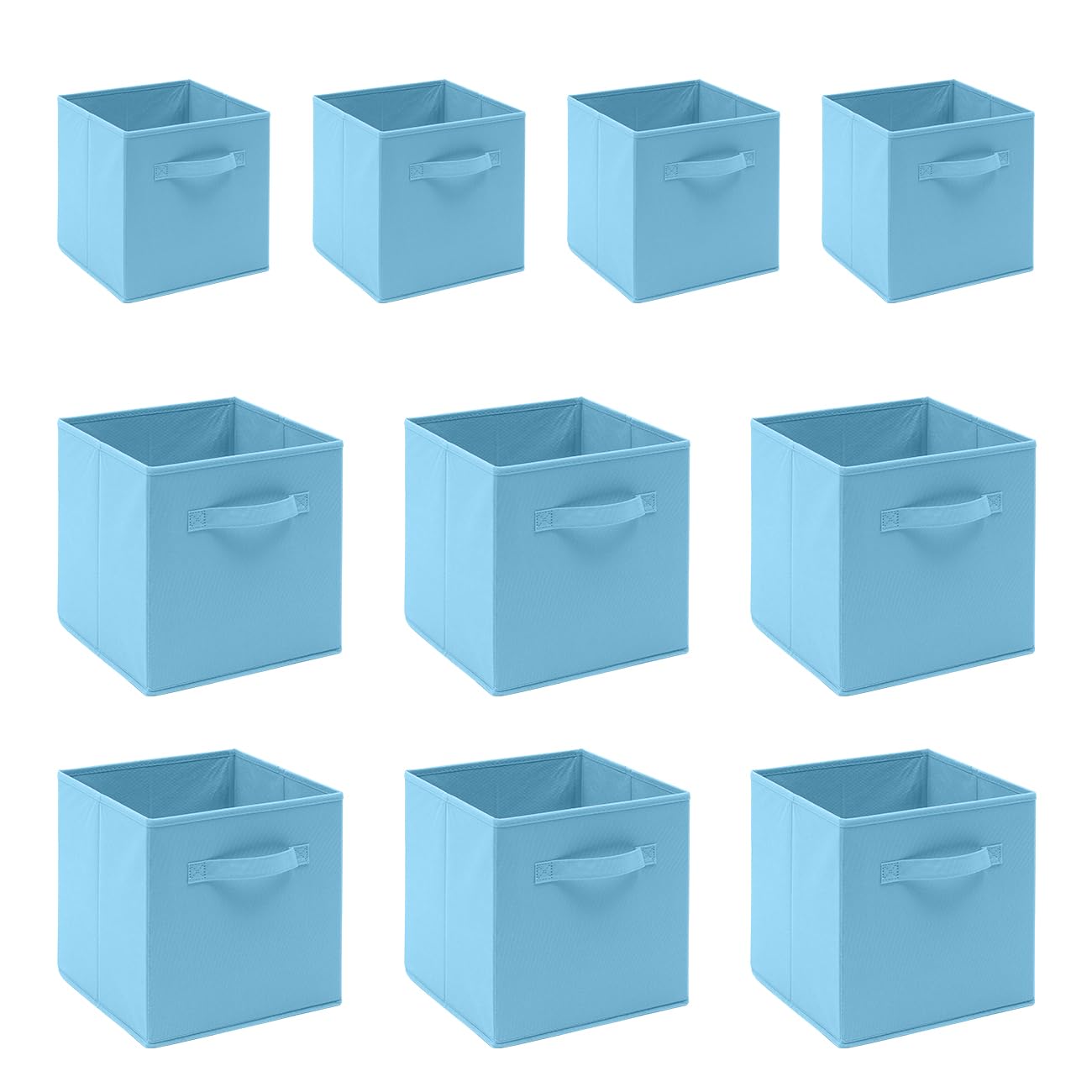 BOJU 10pcs Foldable Storage Box Blue CollapsibleCanvas Fabric Unit Storage Cube Basket Bin for Kids Toy Nursery Clothes Wardrobe