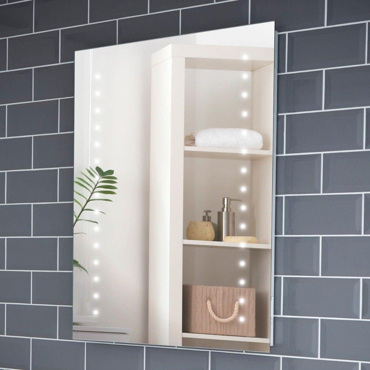 Pebble Grey™ Aurora Illuminated LED Bathroom Mirror with builtin Shaver Socket and Bluetooth