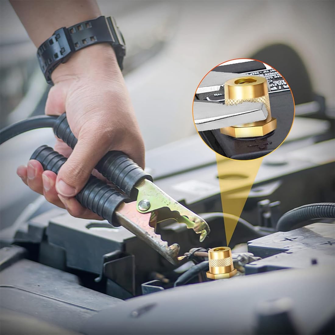 Adattatore per terminale Batteria M8, Morsetti per terminale Batteria in Ottone con Viti e rondelle in Acciaio Inox - Compatibile con Yacht, Auto e Camion