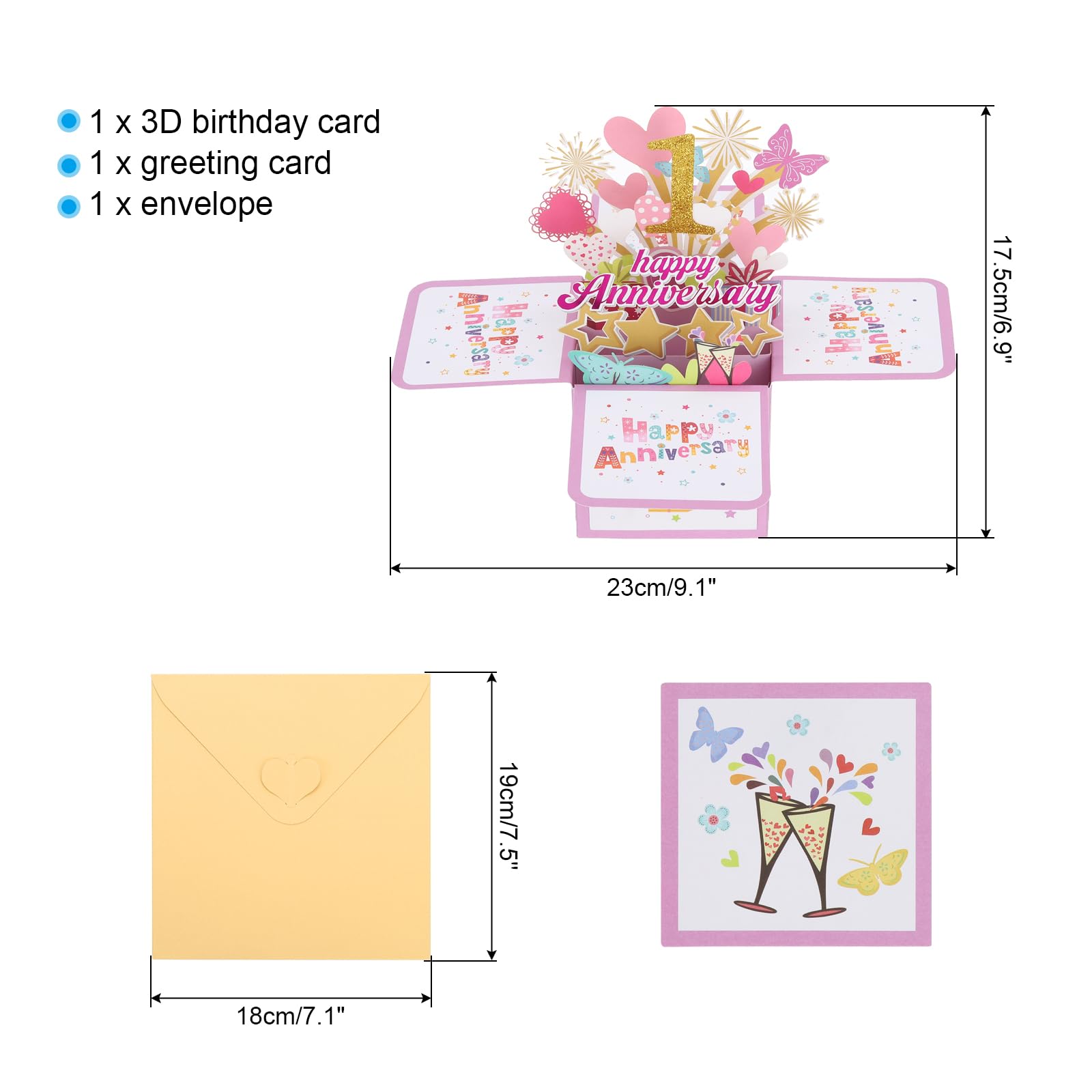 PATIKIL 1 Year Anniversary Card, Happy Anniversary Cards Wedding Anniversary Card for Wife Men Her Couple Pink - Image 2