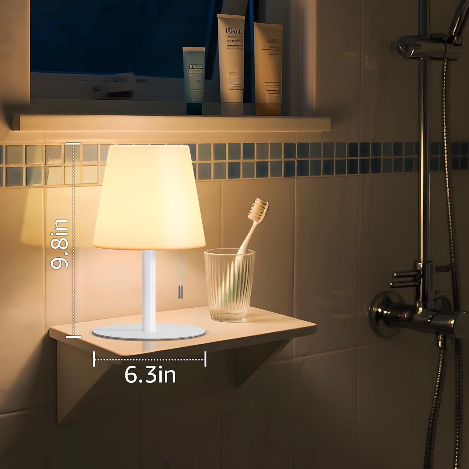 uuffoo Shower Lamp Waterproof 8 Colors, Shower Light Rechargeable Cordless Battery Operated, LED Outdoor Table Lamps Dimmable Portable for Indoor Outdoor Bathroom Home Patio (White)