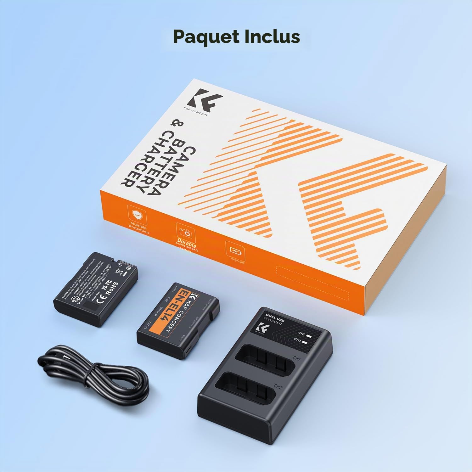 K&F CONCEPT EN-EL14 Batterie et Chargeur avec Double Fente Compatible avec Nikon D3500 D5600 D3200 D3300 D3400 D5500 Coolpix P7800 P7700 P7200 P7100 P7000