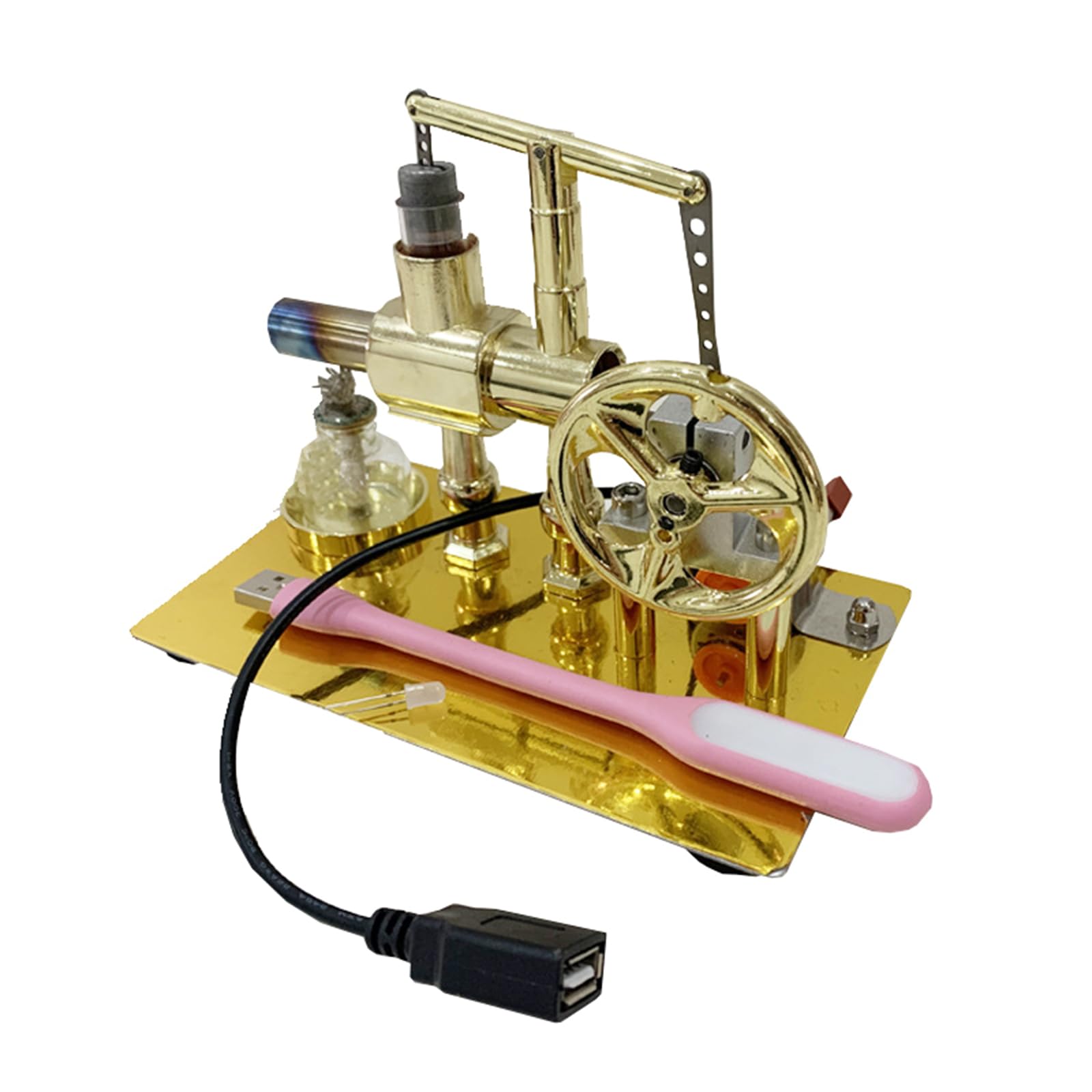 Modellino di motore Stirling in metallo, esperimento scientifico fisico fisico, kit di strumenti didattici per adulti, aereo, generazione di energia + luce LED