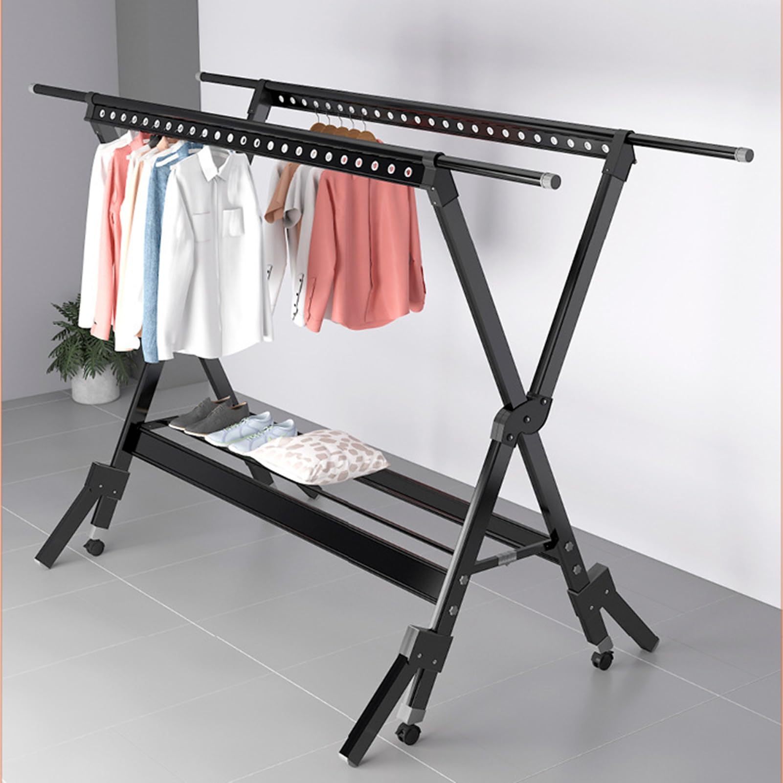FGXHHS Freestanding Metal Garment Rack - Sturdy Floor Standing Clothes Rail with Storage Shelf, Ideal for Retail Display and Home Organization
