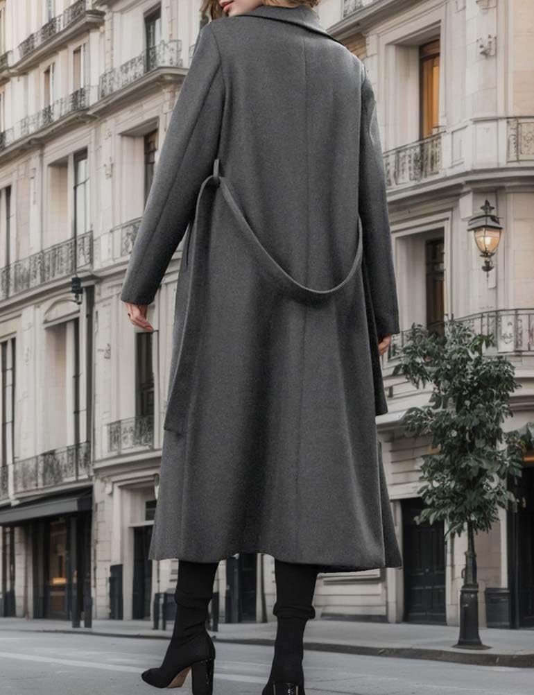 Mywinway Wool Coats for Women Fall Winter Casual Peacoat Notch Lapel Double Breasted Midi Long Trench Coat Overcoat