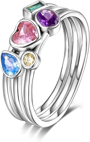 Hapour 925 Sterling Silver Women Rings with Colorful Cubic Zirconia Ring Stackable Vintage Rings Statement Rings for Women Size 6-9