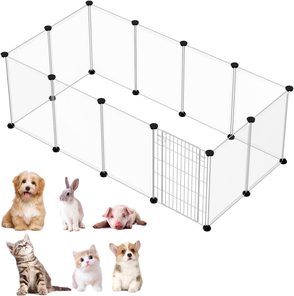 Pet Playpen with Metal Door, Small Animals Playpen, Portable Large Plastic Pet Fence Yard Fence for Hamsters, Rabbits, Hedgehogs, Turtles, Puppy, 28 x 20 Inch, White,12 Panels