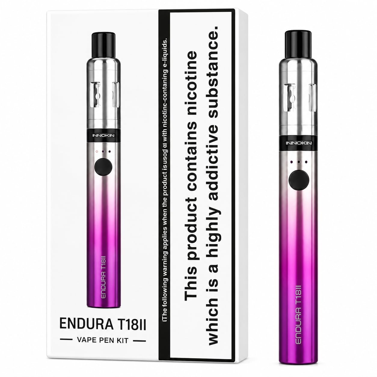 INNOKIN ENDURA T18 II Vape Kit [Violet] - Upgraded Version, Larger Battery, MTL Vaping, Cig Like Draw, 3 Power Levels, Top Fill, 2mL, T18E 1.5 Ohm Coil Compatible, E Cigarettes, No Nicotine