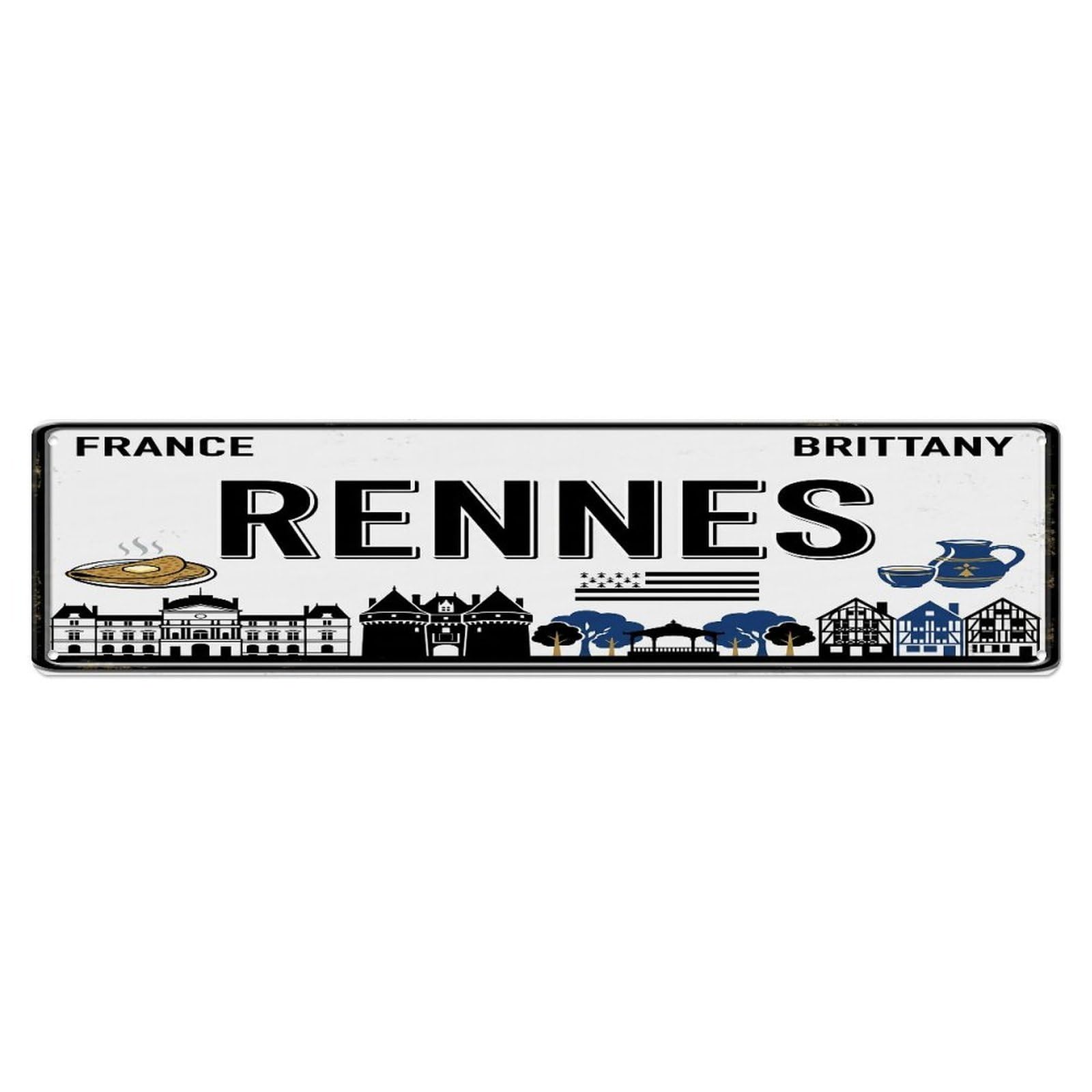 Tgrcjimh Style Metal Tin Sign Vintage Travel Rennes Parliament Galette Breton