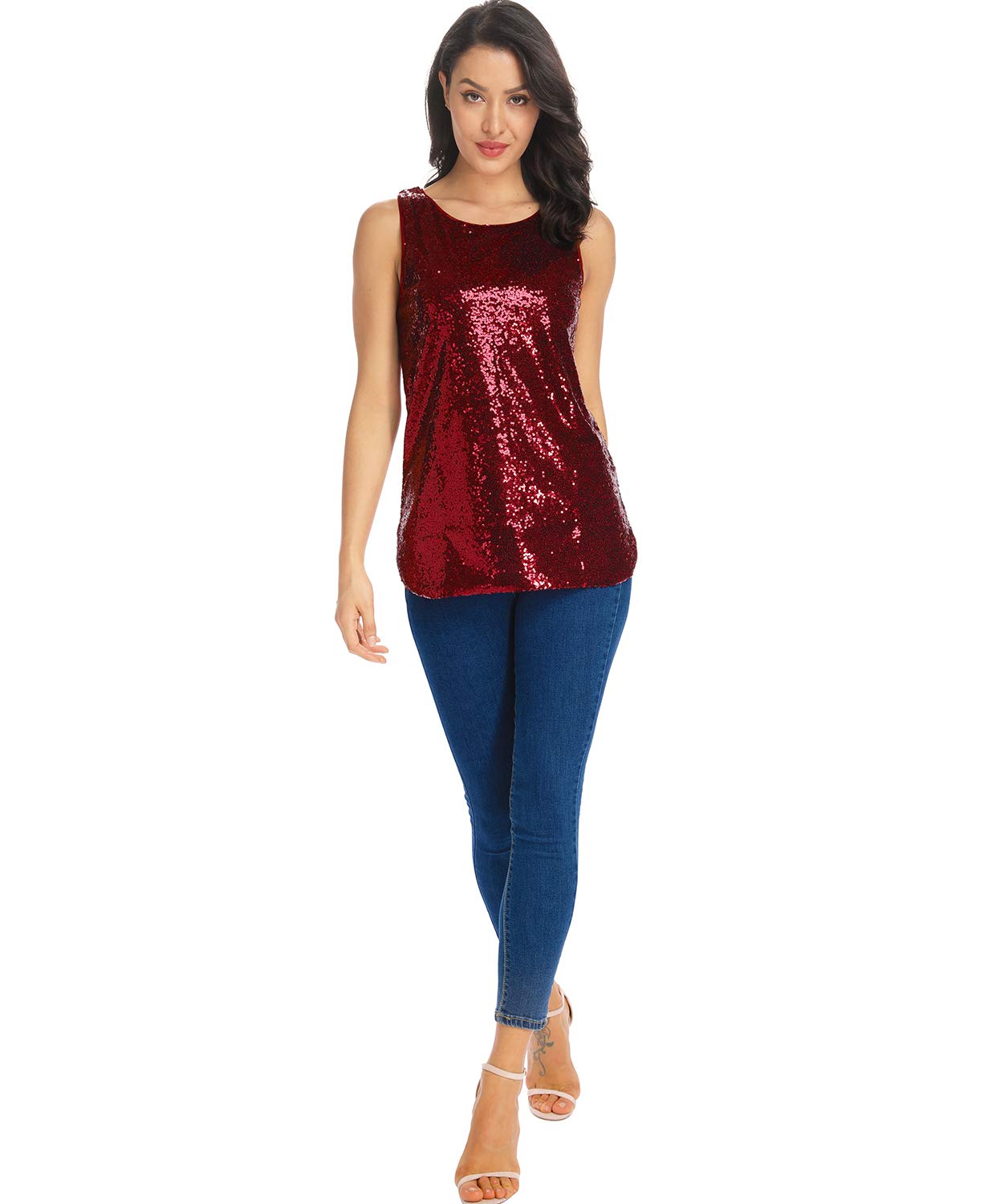 Camiseta sin mangas con lentejuelas brillantes para mujer