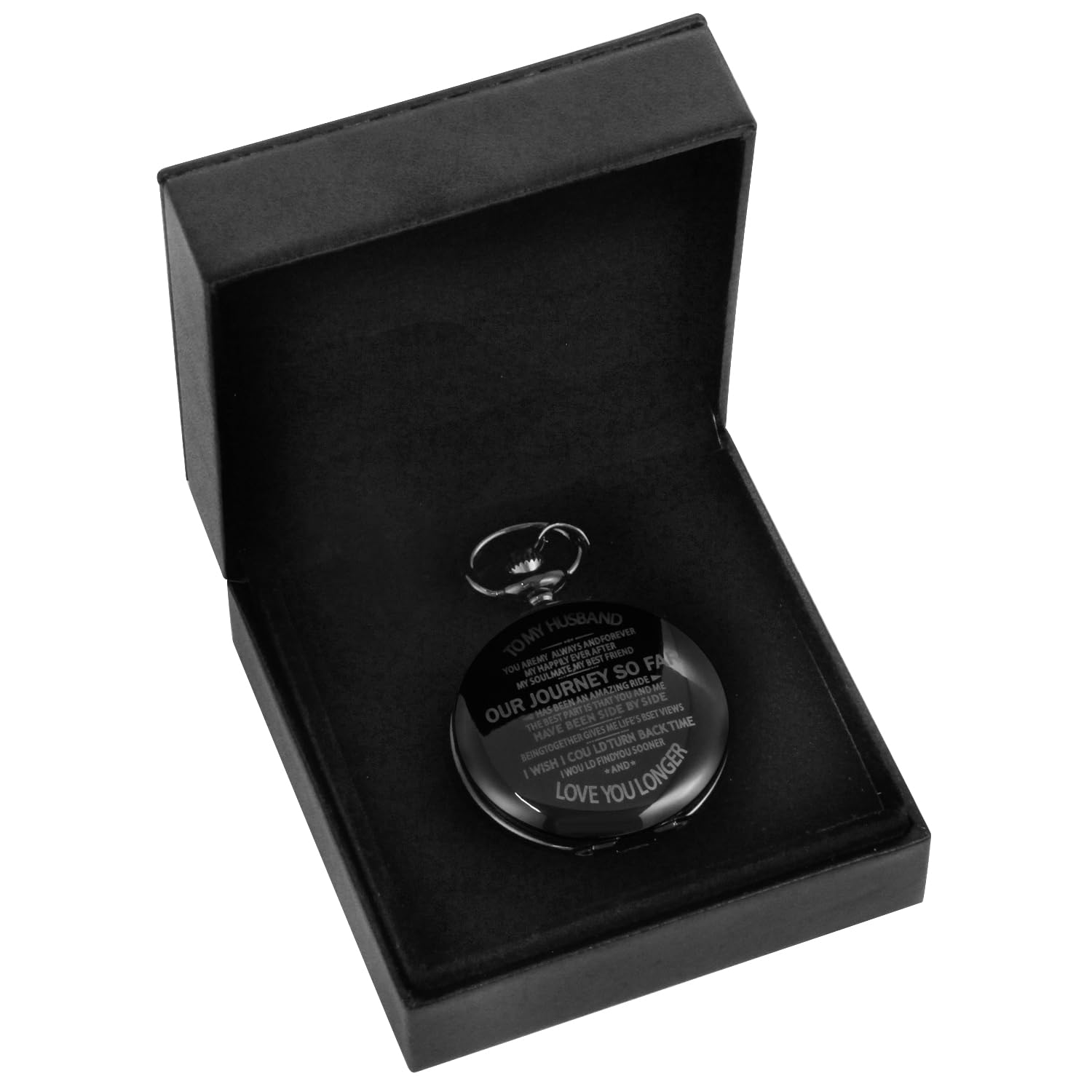 Reloj de bolsillo mecánico grabado con texto en inglés "To My Husband" para marido, relojes de bolsillo mecánicos personalizados con caja de cuero para hombres, regalo de cumpleaños y día de