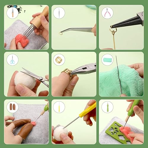 Miniatura 26 de Kit de iniciación de fieltro de lana con exquisita bolsa de almacenamiento verde, juego de 40 colores de lana, herramientas para suministros