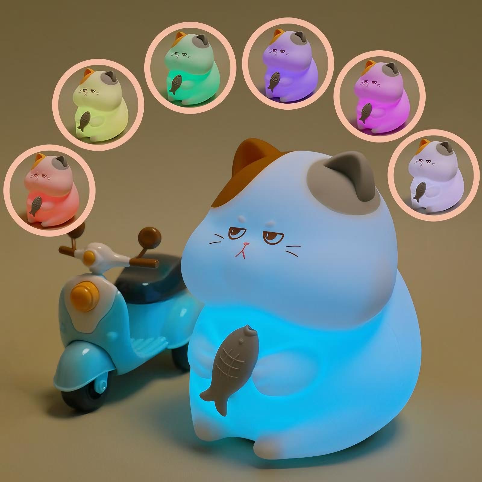 FAMIDUO Greedy Cat Night Light for Kids 3 LevelsDimmable Cute Kitty Nursery Nightlight with Touch ColorChange Squishy Silicone