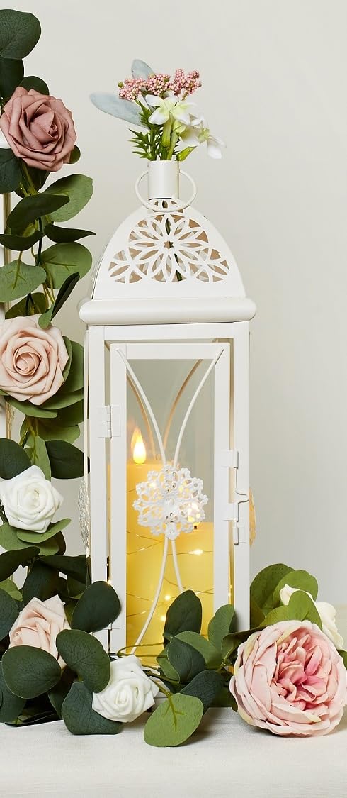 VADCAD Lantern Decorative Indoor & Outdoor, 17.7” Large Candle Lanterns with Clear Glass, Vintage Metal Hanging Candle Holders Farmhouse Shelf Wedding Front Porch Patio Décor, Christmas Decorations