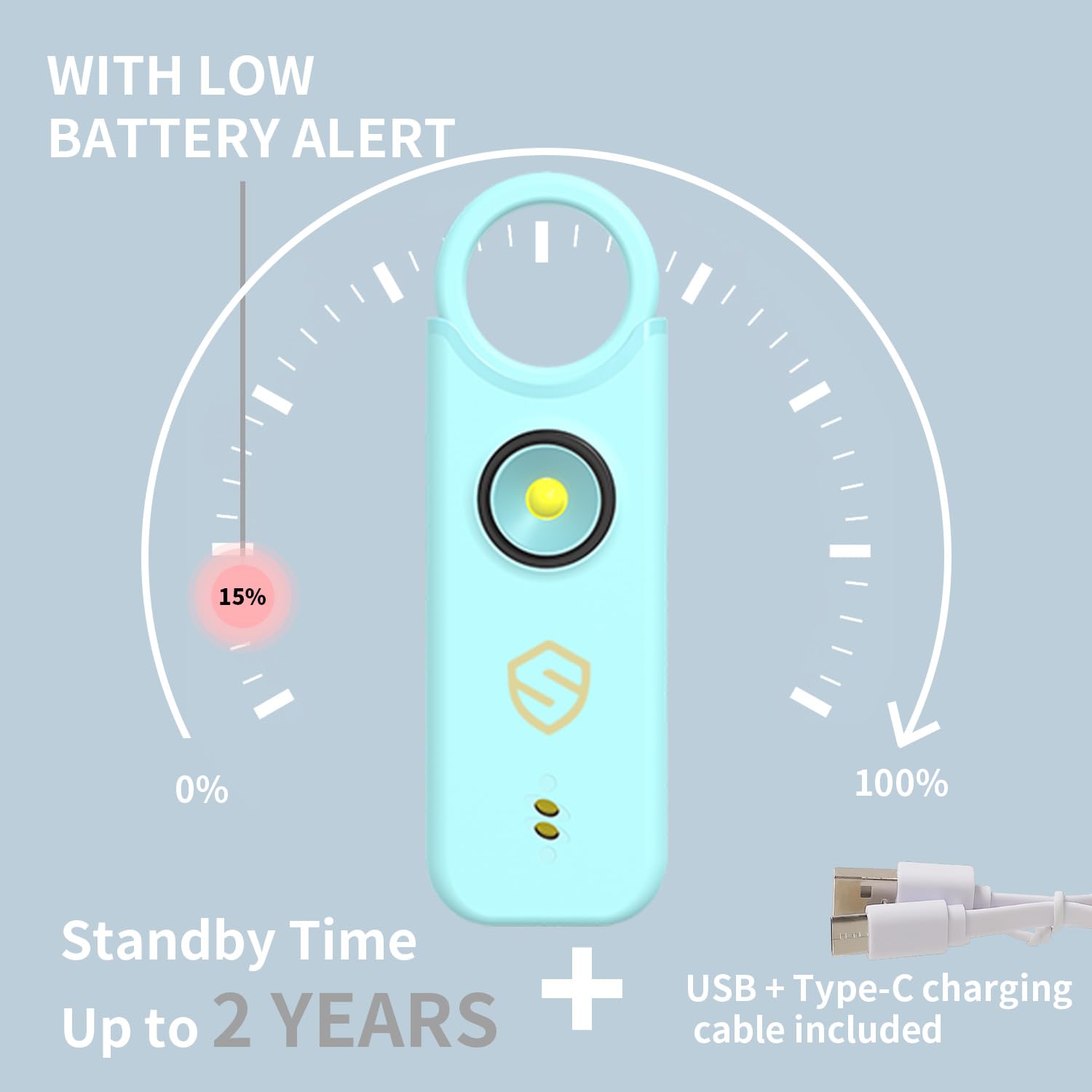 Alarme personnelle pour femme – Conçue par des femmes – Alarme double haut-parleur extra fort avec lumière stroboscopique, rechargeable – Alarme de sécurité et porte-clés de qualité