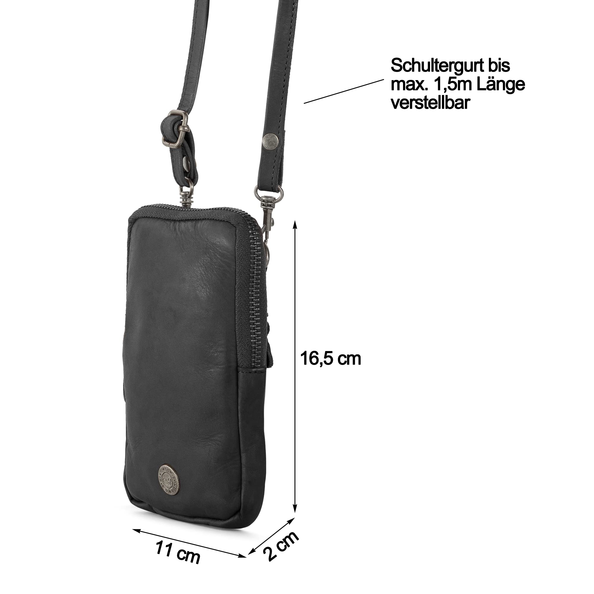 LOLA Handytasche zum Umhängen, Smartphonetasche aus 100% Leder mit RFID-Schutz, Umhängetasche für Frauen, 6 Kartenfächer, verstellbarer & abnehmbarer Gurt, graphite