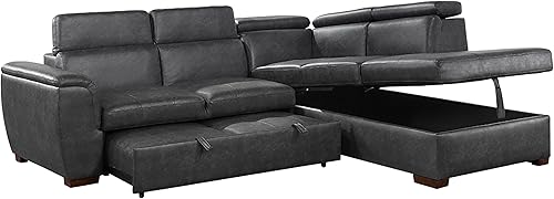 Miniatura 6 de Lexicon Talon Sofá cama modular de piel sintética de 2 piezas, color gris