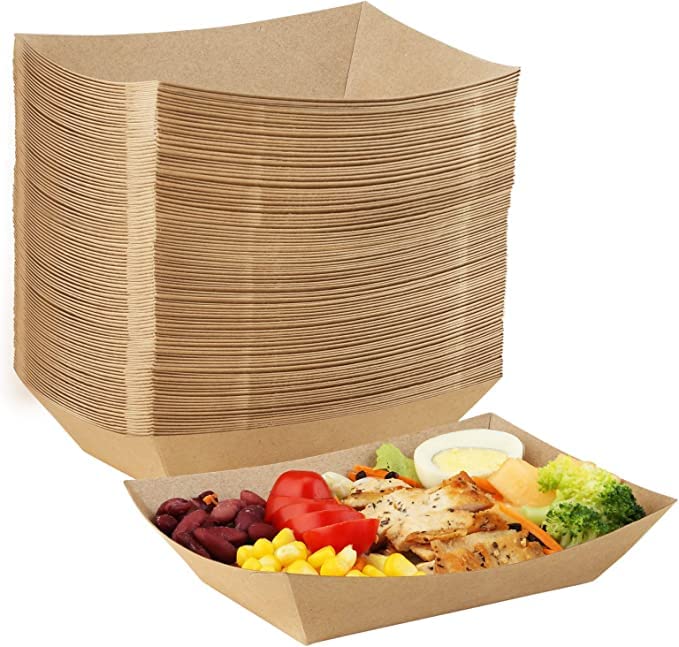 [50 Pcs Large] Disposable Paper Food Serving Trays Oil Resistant Heavy-Duty Recyclable Eco-Friendly Take-Out Paper Food Serving Boats Tray for Party Snacks French Fries Nachos Hot Dogs Tacos BBQ