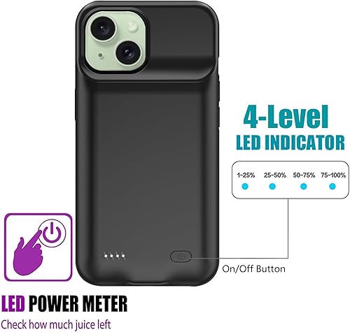 Funda de batería para iPhone 15, funda de carga portátil recargable ultradelgada de 8000 mAh compatible con iPhone 15 (6.1 pulgadas), paquete de