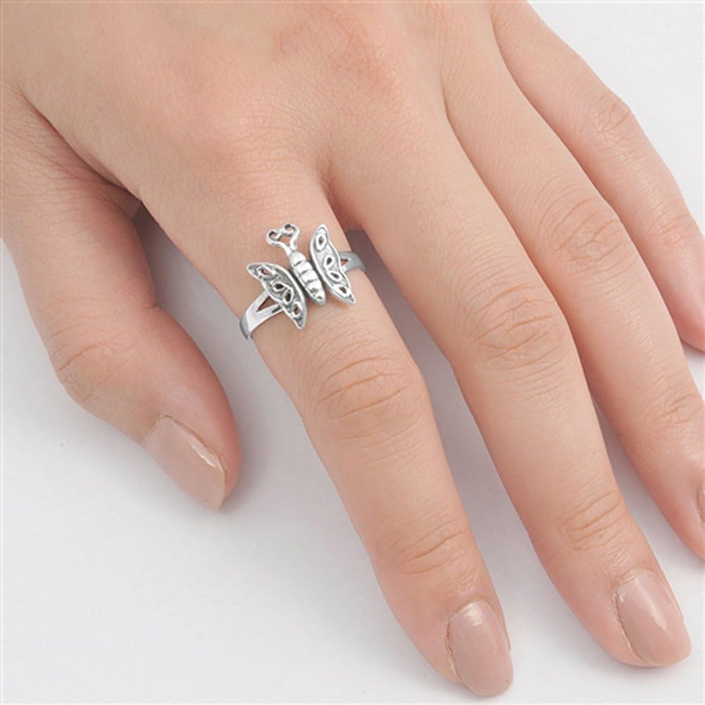 Butterfly Animal Swirl Teardrop Wings Ring .925 Sterling Silver Band Sizes 5-10