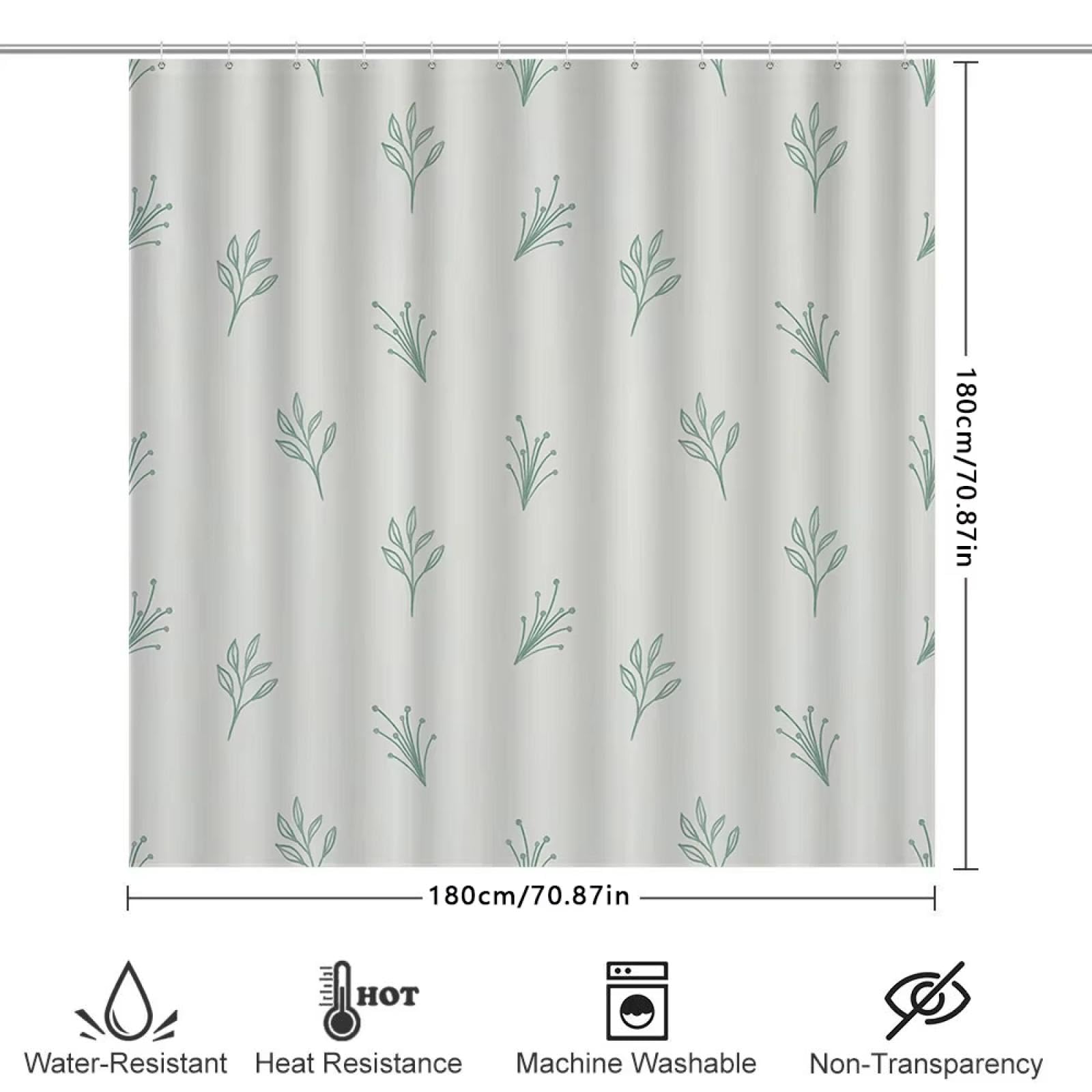 Rideau de Douche Moderne avec Joli Motif de Feuilles pour Salle de Bain, imperméable et Lavable, Motif Feuilles Blanches et Vertes, 200 x 220 cm