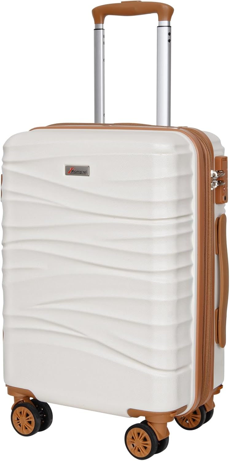(Similar )Romswi Expandable 22x14x9 Airline Approved,21\" Carry On Luggage,Hardshell Suitcase with Double Spinner Wheels for 20% More Space, Lightweight Hardside Luggage, Scratch-Resistant & YKK Zipper, White White 21 Inch