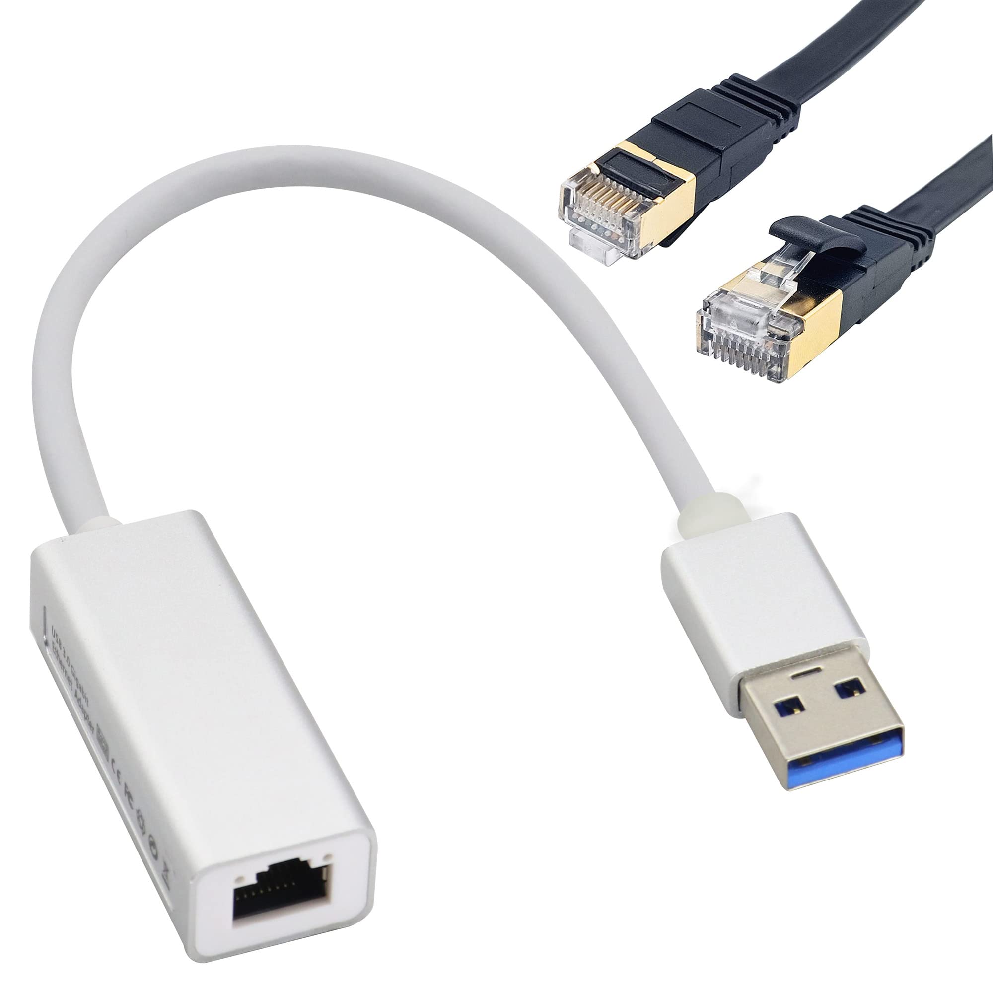HCFeng USB3.0 to Gigabit RJ45 Ethernet Adapter10/100/1000Mbps USB 3.0 Male to RJ45 Female LAN Network Adapter(with 2m cat7 Network RJ45 Male Cable) Compatible with Windows, XP, Vista, Mac,etc.