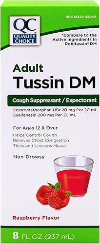 Quality Choice Tussin Dm - Supresor para la tos, sabor a frambuesa, 8 onzas líquidas (8.0 fl oz)