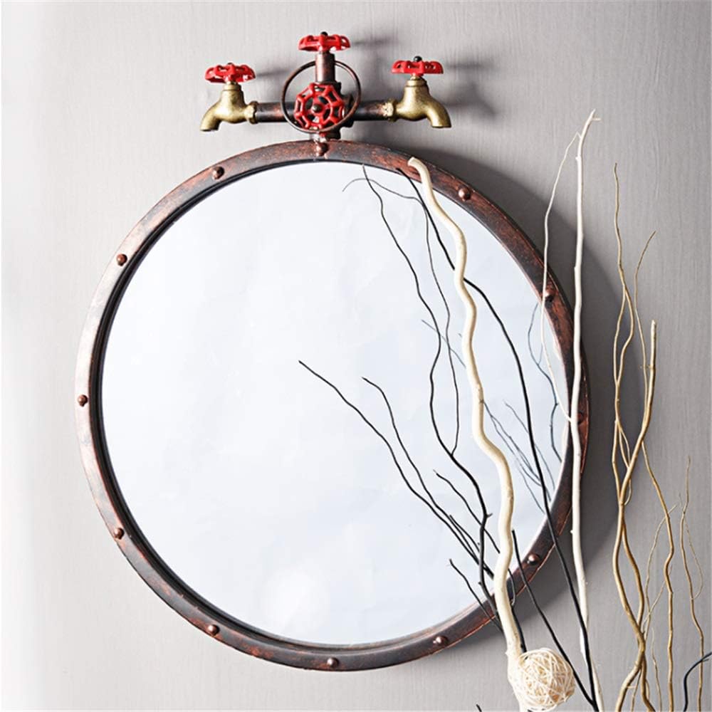 Industrial Style Round Metal Frame Wall Mirror Vanity Makeup Mirror Decorative Wall Mounted Mirror for Bar Cafe Entryways Bathroom Living Room Mirror
